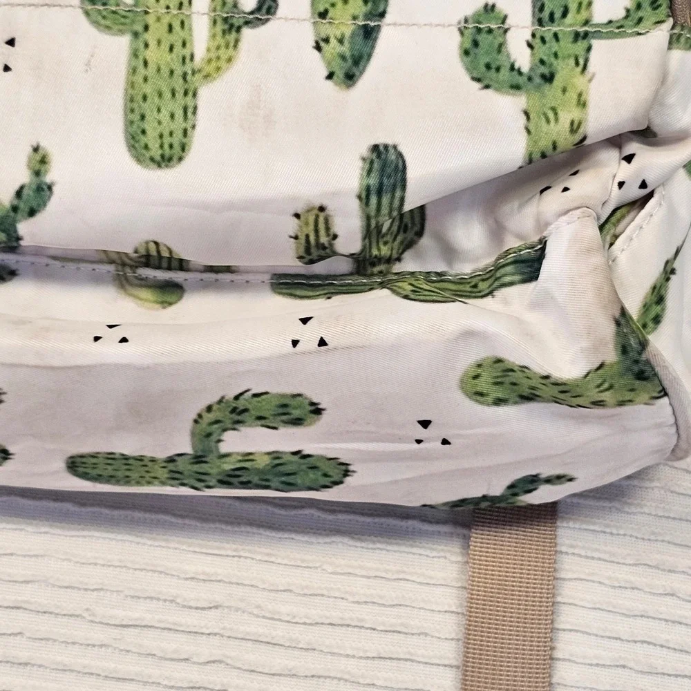 Cactus Print Diaper Bag Backpack White Green Desert Succulent Travel Bag
